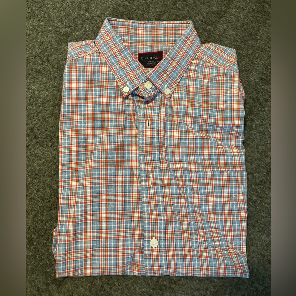 UNTUCKit Men's Blue and Red Plaid Shirt